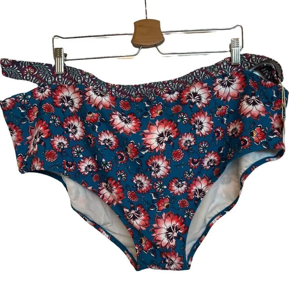 NWT Wall flower Tropical Floral Turquoise Bikini bottom 3XL Side cutout